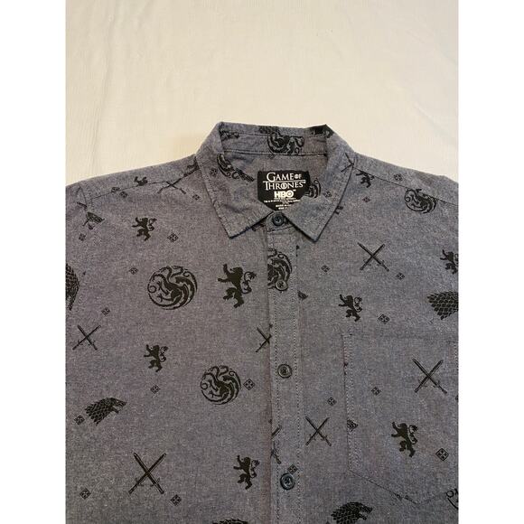 Game of Thrones Button Up Gray House of the Dragon Stark Targaryen Mens Large - Picture 3 of 14